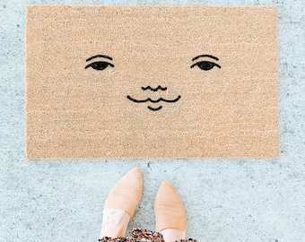 smirk face doormat . welcome mat . gift for her . smiley doormat . funny doormat . housewarming gift . funny face doormat . wedding gift