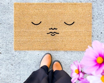 sleepy face doormat . welcome mat . gift for her . coir mat . custom doormat . funny doormat . housewarming gift . funny gift . wedding gift