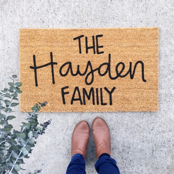 custom family name doormat . wedding gift . personalized welcome mat . coir mat . cute door mat . housewarming gift . personalized gift