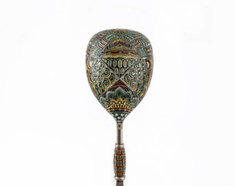 Antiker russischer Faberge Silber Cloisonne Emaille Löffel, um 1908-1917