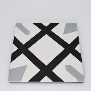Moroccan Handmade Cement Tile. 8inch x 8 inch Floor & Wall Berkane White, Black, Grey-Sample