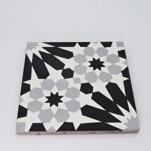 Handmade Moroccan Cement Tile: Agdal Black and Grey, 8x8 Sample