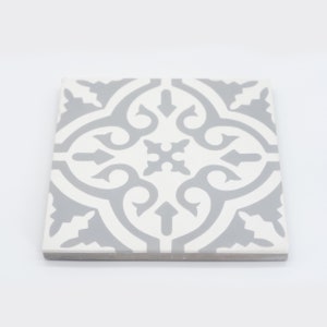 Moroccan Handmade Cement Tile. 8inch x 8 inch Floor & Wall Argana White and Grey Sample tile