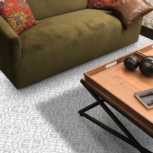 Moroccan Handmade Cement Tile. 8inch x 8 inch Floor & Wall Argana White and Grey Encaustic tile