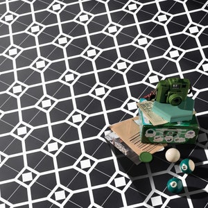 Moroccan Handmade Cement Tile. 8inch x 8 inch Floor & Wall Mogador Black and White Encaustic tile