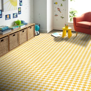 Moroccan Handmade Cement Tile. 8inch x 8 inch Floor & Wall Tafraout Yellow and White Encaustic tile