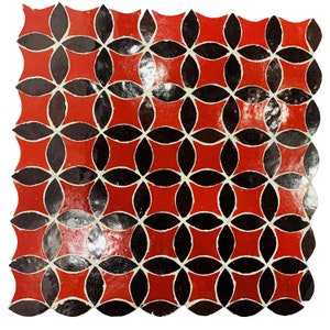 Moroccan Mosaic Tile, 12in x 12in Panel, Floor & Wall . Red/Dark Brown