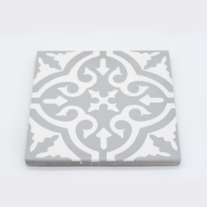 Moroccan Handmade Cement Tile. 8inch x 8 inch Floor & Wall Argana Grey and White Sample tile