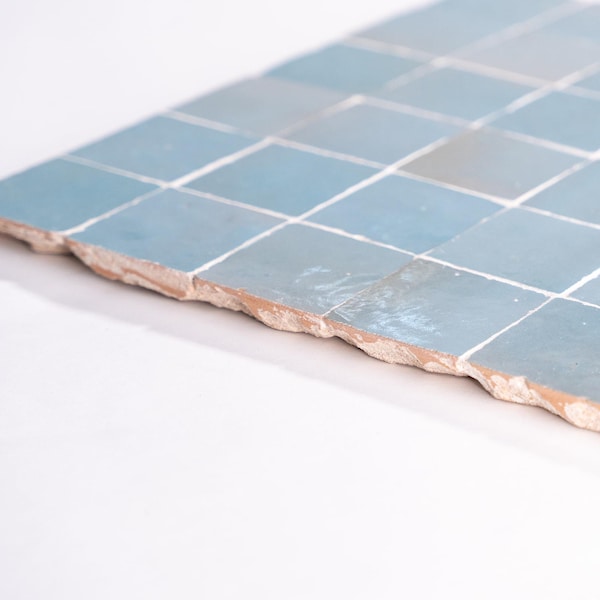 Moroccan Zellige Mosaic Tile, 12in x 12in Panel, Floor & Wall  Solid Color Light Blue, 2x2in Tile, SAMPLE