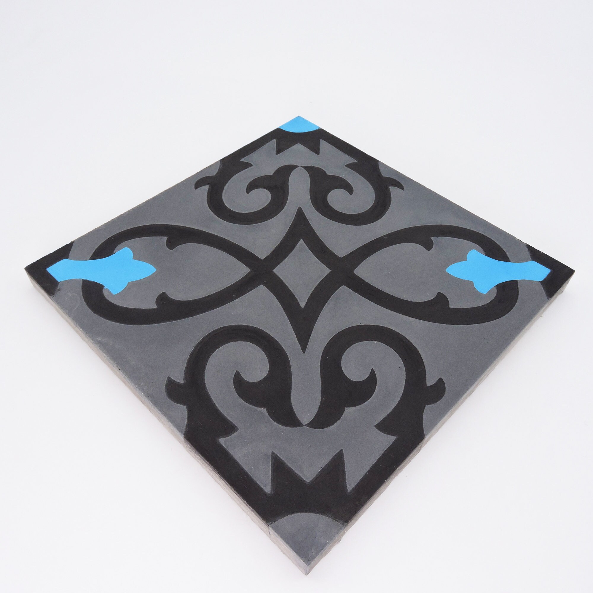 Moroccan Handmade Cement Tile. 8inch X 8 Inch Floor & Wall Agadir Blue, Black, And White Tile, Tiles - Canada