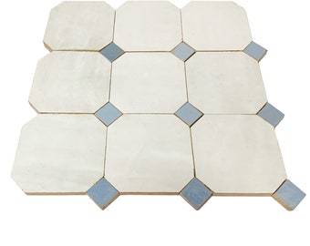 Contemporary Zellige Panels, Off-White with Blue accents, SAMPLE PIECE OF 4X4INCH