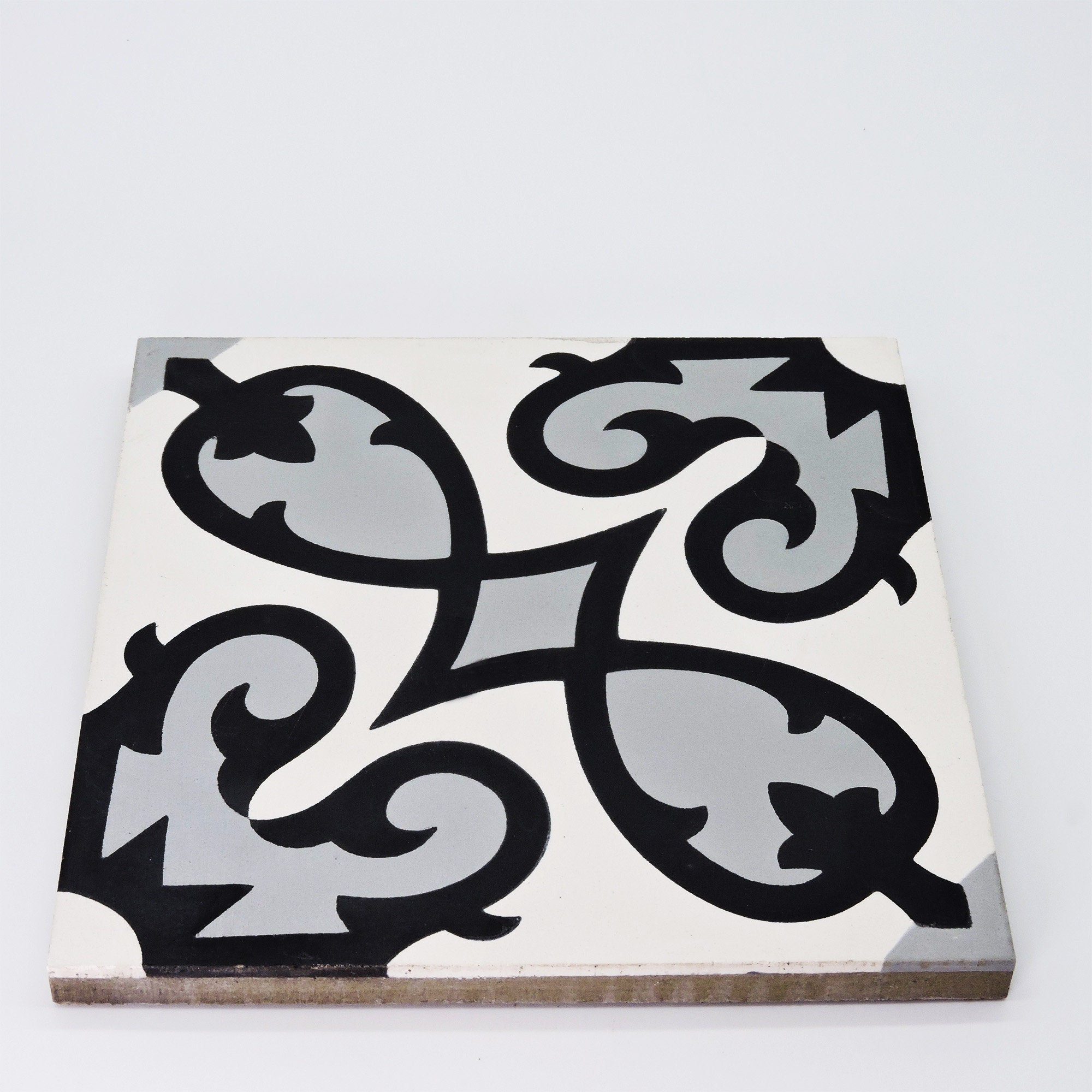 Moroccan Handmade Cement Tile. 8inch X 8 Inch Floor & Wall Agadir Blue, Black, And White Tile, Tiles - Canada