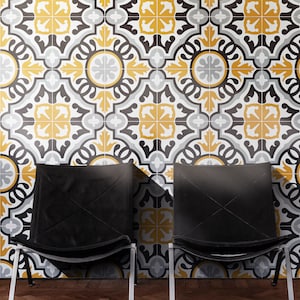 Moroccan Handmade Cement Tile. 8inch x 8 inch Floor & Wall Baha Orange, Black, Grey Encaustic tile