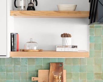Moroccan Zellige Mosaic Tile, 4x4in. Floor & Wall Solid Color in Sea Green
