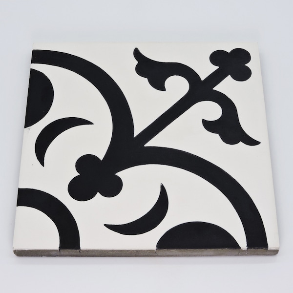 Moroccan Handmade Cement Tile. 8inch x 8 inch Floor & Wall Nador White and Black Encaustic tile-Sample