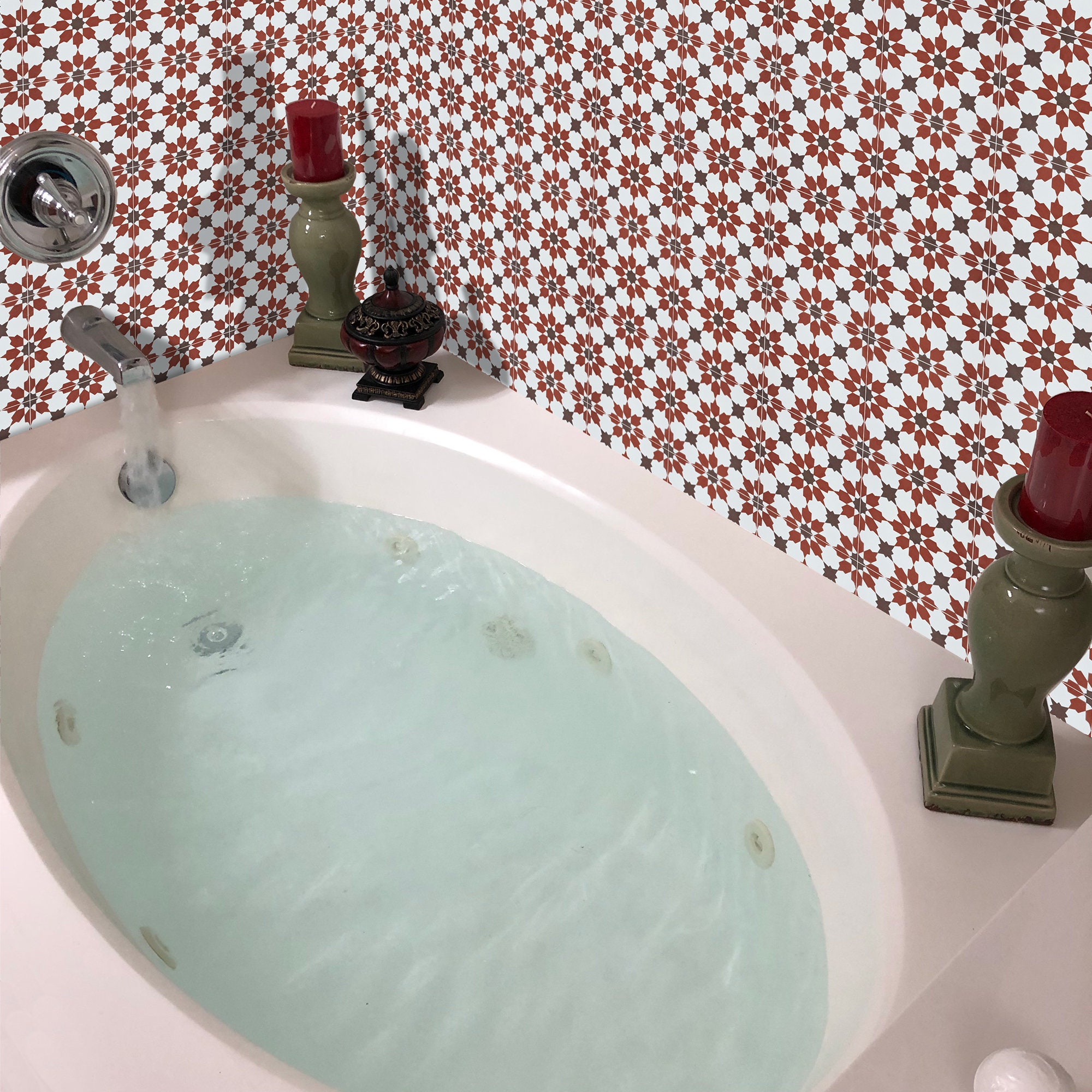 Moroccan Handmade Cement Tile. 8Inch X 8 Inch Floor & Wall Ahfir Red & Brown Encaustic Tile