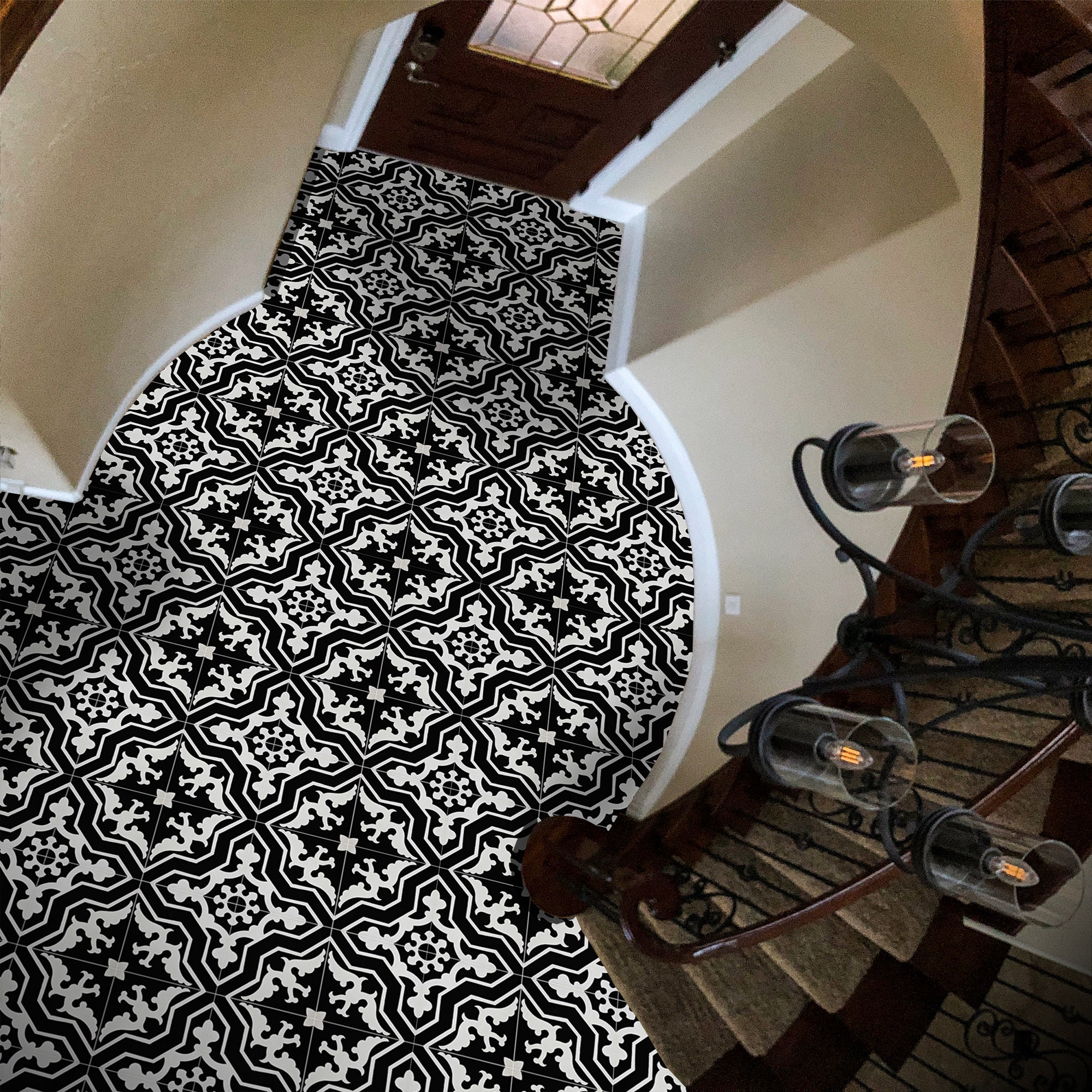 Azulejo de cemento marroquí hecho a mano. Azulejo encáustico Temara blanco  y negro de 8 x 8 pulgadas para piso y pared. - Etsy México, image size:2000x2000