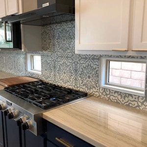 Moroccan Handmade Cement Tile. 8inch x 8 inch Floor & Wall Atlas White and Grey Encaustic tile