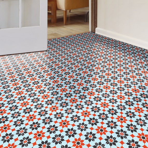 Moroccan Handmade Cement Tile. 8inch X 8 Inch Floor & Wall Agadir Blue, Black, And White Tile, Tiles - Canada