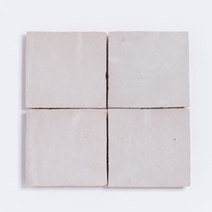 Moroccan Zellige Mosaic Tile, 4x4in. Floor & Wall Solid Color Off-White, Sample