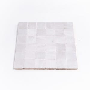 Moroccan Zellige Mosaic Tile, 12in x 12in Panel, Floor & Wall  Solid Color WHITE, 2x2in Tile, SAMPLE