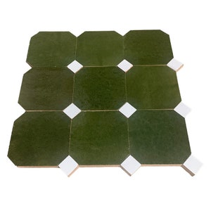 Contemporary Zellige Panels, Hunter Green with White accents, SAMPLE PIECE OF4X4INCH