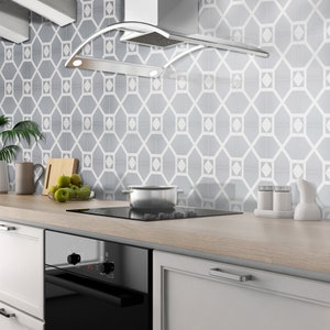 Moroccan Handmade Cement Tile. 8inch x 8 inch Floor & Wall Mogador Grey and White Encaustic tile