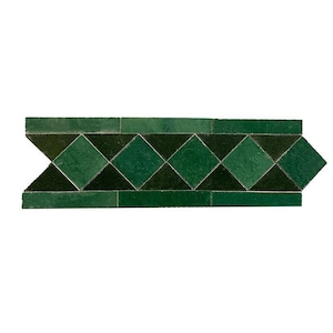 Contemporary Zellige Border, 12&quot; x 3 3/4&quot; x 1/2&quot;, Green & Hunter Green