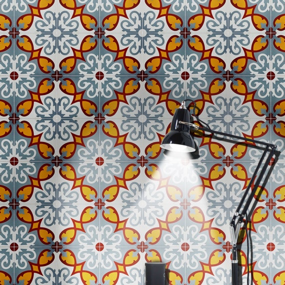 Moroccan Handmade Cement Tile. 8inch X 8 Inch Floor & Wall Agadir Blue, Black, And White Tile, Tiles - Canada