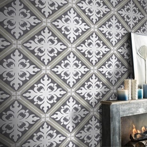 Moroccan Handmade Cement Tile. 8inch x 8 inch Floor & Wall Malta Warm Grey and Dark Brown Encaustic tile