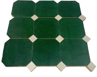 Contemporary Zellige Panels, Dark Green with White accents, SAMPLE PIECE OF4X4INCH