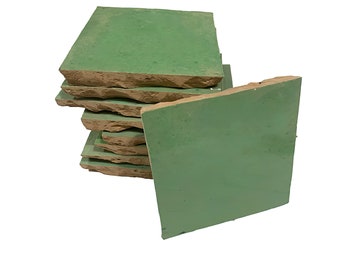 Moroccan Zellige Mosaic Tile, 4x4in. Floor & Wall Solid Color in Sage Green, Sample
