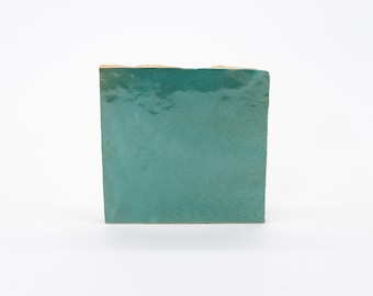 Moroccan Zellige Mosaic Tile, 4x4in. Floor & Wall Solid Color in Sea Green, SAMPLE