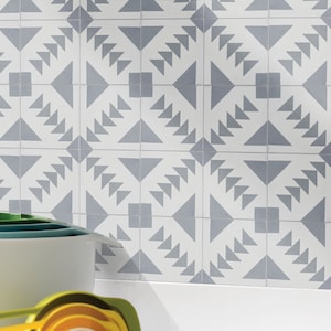 Moroccan Handmade Cement Tile. 8inch x 8 inch Floor & Wall Tadla Gray and White Encaustic tile