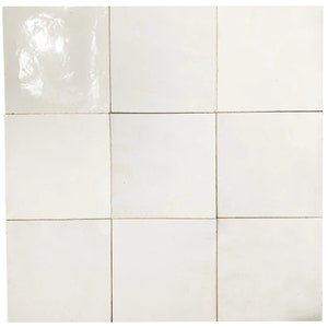 Contemporary Zellige Panels, 12" X 12" X 1/2", Square White