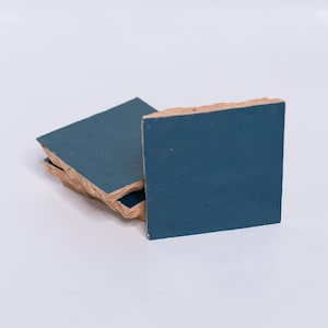 Moroccan Zellige Mosaic Tile, 4x4in. Floor & Wall Solid Color Blue Marine