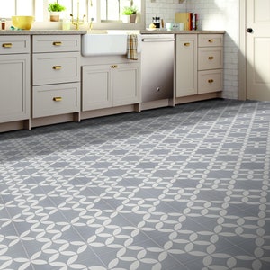 Moroccan Handmade Cement Tile. 8inch x 8 inch Floor & Wall Amlo Gray and White Circles Encaustic tile