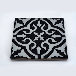 Moroccan Handmade Cement Tile. 8inch x 8 inch Floor & Wall Argana Black and Grey Sample tile