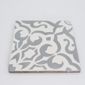 Handmade Moroccan Cement Tile: Atlas White & Grey Encaustic (8x8 inch)