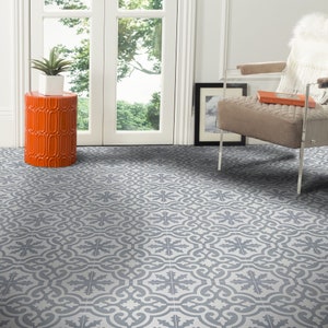 Moroccan Handmade Cement Tile. 8inch x 8 inch Floor & Wall Argana Gray and White Encaustic tile