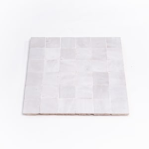 Moroccan Zellige Mosaic Tile, 12in x 12in Panel, Floor & Wall  Solid Color in White, 2x2in Tiles, pack of 6