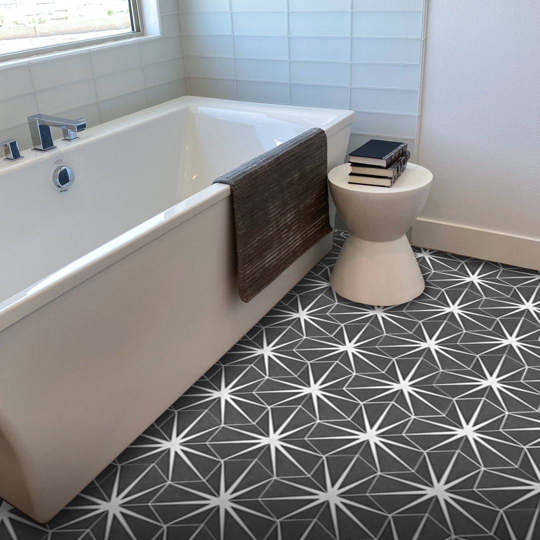 Moroccan Handmade Cement Tile. 8inch X 8 Inch Floor & Wall Agadir Blue, Black, And White Tile, Tiles - Canada