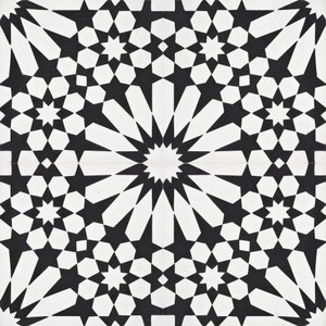 Handmade Moroccan Cement Tile: Agdal Black and White, 8x8 Sample