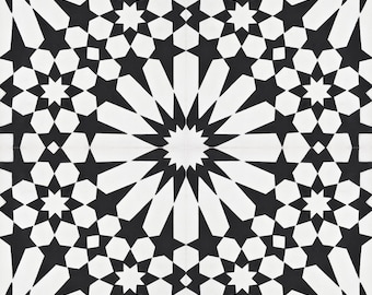 Moroccan Handmade Cement Tile. 8inch x 8 inch Floor & Wall Agdal Black and White Sample tile