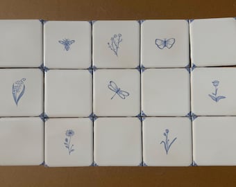 Garden's Dance: Set of 15 hand painted 4.25" tiles