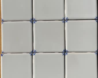 Set of 9 - 4.25" French Country, hand painted tiles, backsplash, blank with blue corners