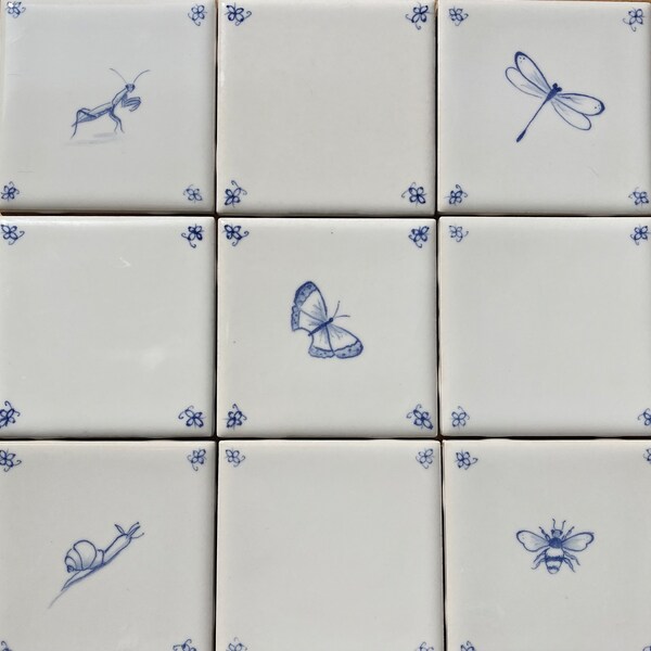 Garden's Dance: Set of nine 4.25" hand painted tiles