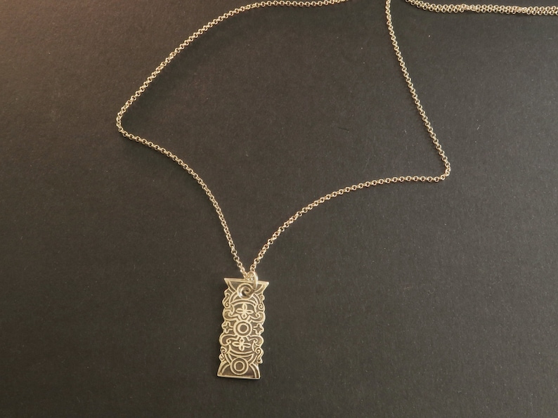 Vertical Silver Bar Necklace Long Rectangle Pendant Silver Pendant Long Necklace