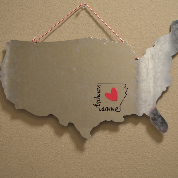 USA map with customize able state of choice and personalized quote, saying, or design