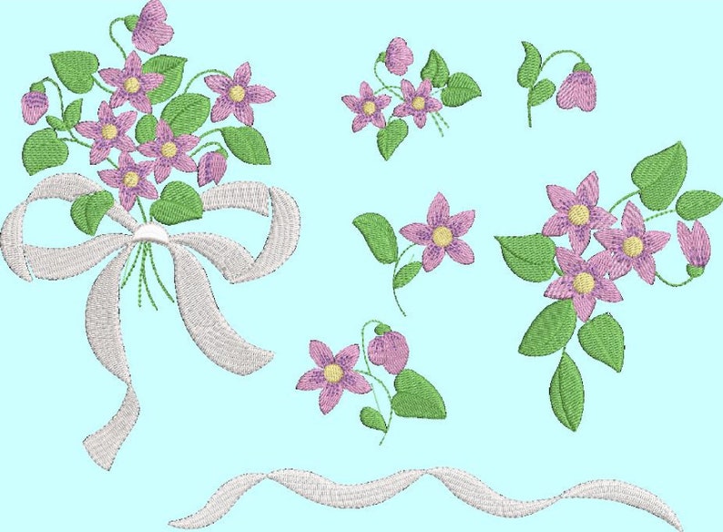 Violet machine embroidery designs set of 7 all manually digitised